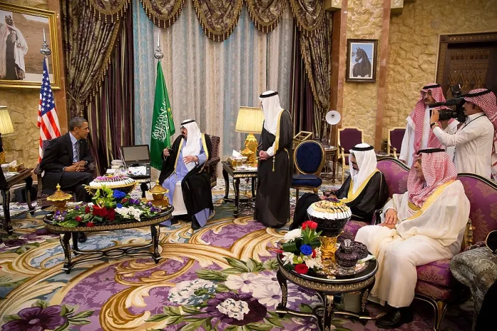 Framed Print : President Barack Obama meets with King Abdullah bin Abdulaziz Al Saud. Rawdat Khuraim in Saudi Arabia, March 28, 2014. (BSLOC_2015_3_199)