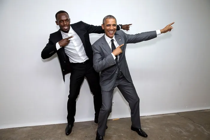 Framed Print : President Barack Obama poses with Usain Bolt, the fastest runner in the world, April 9, 2015