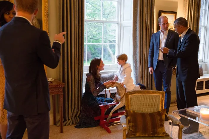 Framed Print : President Barack Obama talks with Prince William at Kensington Palace in London, April 22, 2016. In center Duchess of Cambridge speaks with Prince George Framed Print : President Barack Obama talks with Prince William at Kensington Palace in London, April 22, 2016. In center Duchess of Cambridge speaks with Prince George