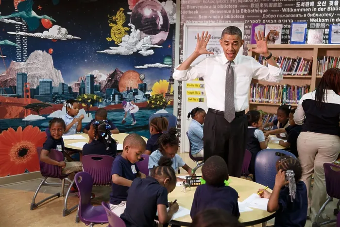 Framed Print : President Barack Obama visits a pre-kindergarten classroom in Baltimore, Md. May 17, 2013. (BSLOC_2015_3_84)