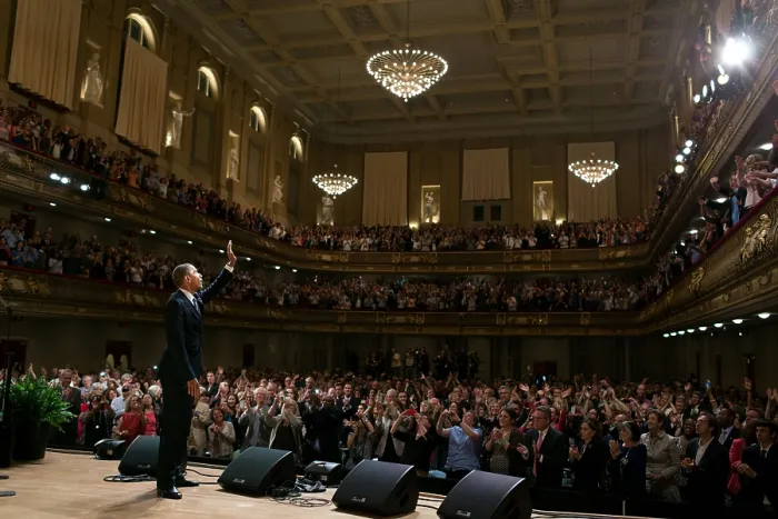 Framed Print : President Barack Obama waves to the audience after speaking at Symphony Hall, Boston. June 25, 2012. (BSLOC_2015_3_19) Framed Print : President Barack Obama waves to the audience after speaking at Symphony Hall, Boston. June 25, 2012. (BSLOC_2015_3_19)