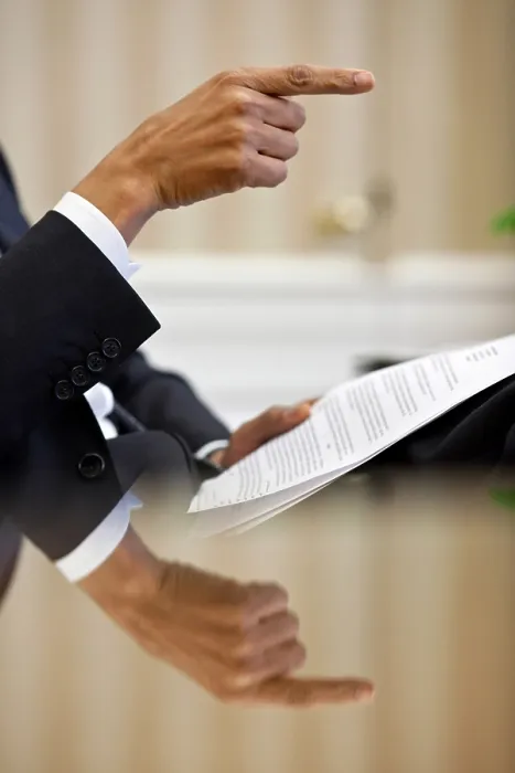 Framed Print : President Barack Obama's pointed finger during a speech prep meeting in the Oval Office. April 12, 2010. (BSLOC_2015_3_10)