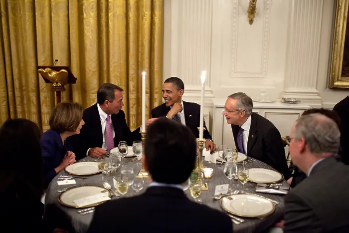 Framed Print : President Barack Obama's table at a dinner with chairmen and ranking members of Congress