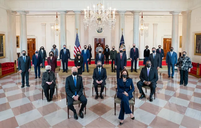 Framed Print : President Bidens Cabinet poses for its portrait in the Grand Foyer of the White House