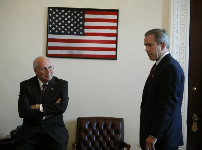 Framed Print : President Bush and Vice President Cheney outside the Indian Treaty Room, ?June? ?26?, ?2003. (BSLOC_2015_14_90)