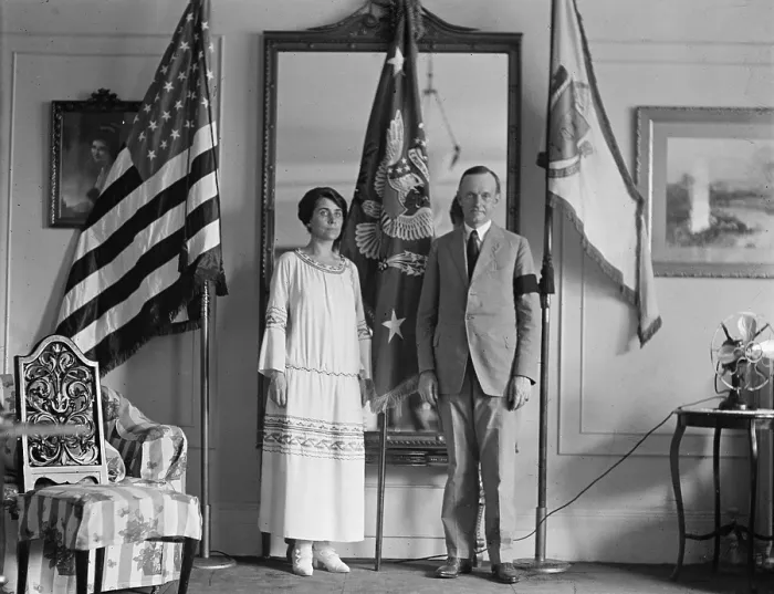 Framed Print : President Calvin Coolidge (1872-33), wearing a black mourning Armband, and his wife two days after the sudden death of President Warren Harding on Aug. 2, 1923 Framed Print : President Calvin Coolidge (1872-33), wearing a black mourning Armband, and his wife two days after the sudden death of President Warren Harding on Aug. 2, 1923