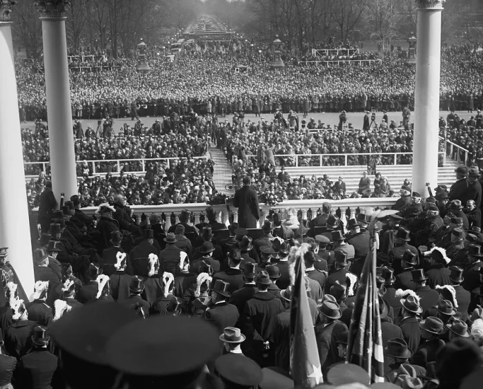 Framed Print : President Calvin Coolidge (1872-33) giving his inaugural address at the US Capitol in March 1925