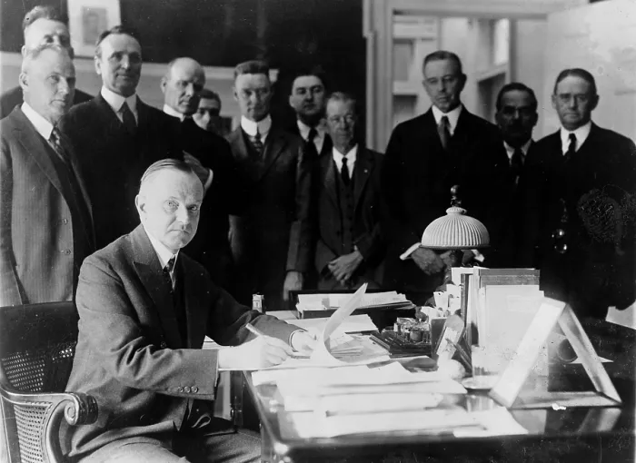 Framed Print : President Calvin Coolidge (1872-33) signing the Cameron Bill which authorizes the construction of the Coolidge Dam in Arizona Framed Print : President Calvin Coolidge (1872-33) signing the Cameron Bill which authorizes the construction of the Coolidge Dam in Arizona