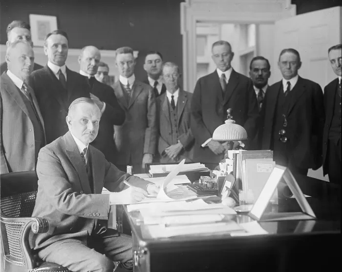Framed Print : President Calvin Coolidge (1872-33) signing a bill into law in 1924