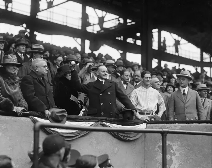 Framed Print : President Calvin Coolidge (1872-33) with wife grace opens the 3rd game of the 1925 World Series. The Washington Senators won the game but lost the Series to the Pittsburgh Pirates