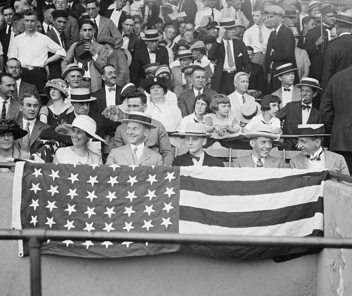 Framed Print : President Calvin Coolidge enjoying a Washington Senators baseball game with his family in 1924. L-R: First Lady Grace; the President; Calvin, Jr. age 16; John, age 17 Framed Print : President Calvin Coolidge enjoying a Washington Senators baseball game with his family in 1924. L-R: First Lady Grace; the President; Calvin, Jr. age 16; John, age 17