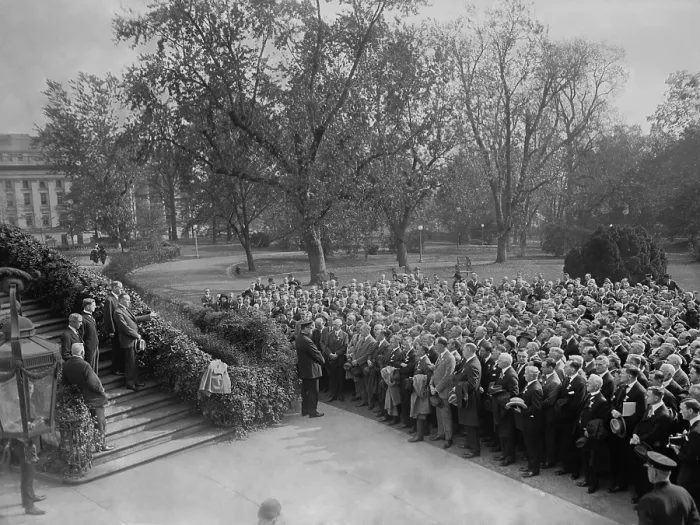 Framed Print : President Calvin Coolidge greets investment bankers at the White House, Oct. 29, 1923. They loaned stock brokers funds to cover on margin purchases of speculating investors Framed Print : President Calvin Coolidge greets investment bankers at the White House, Oct. 29, 1923. They loaned stock brokers funds to cover on margin purchases of speculating investors