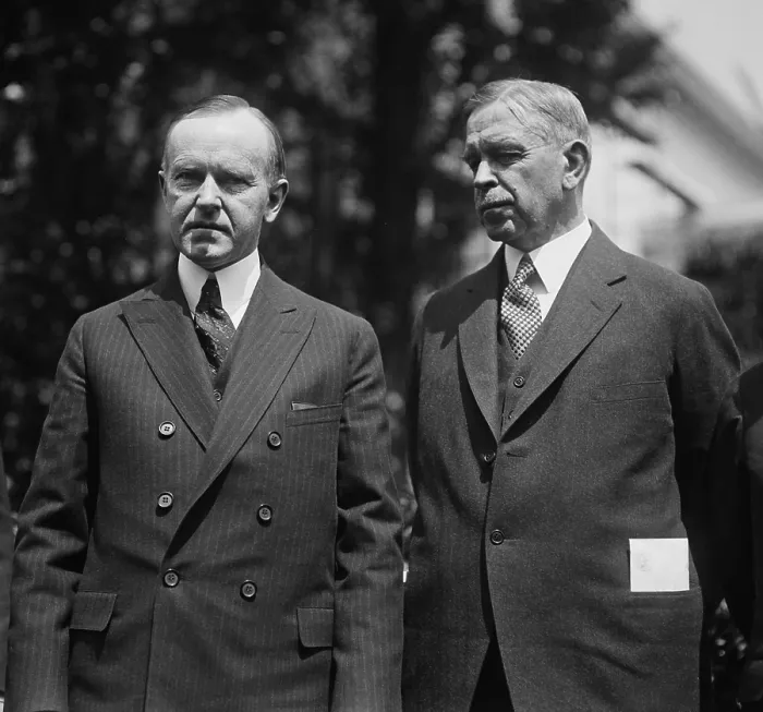 Framed Print : President Calvin Coolidge with Hubert Work, Secretary of the Interior. Work replaced the corrupt Albert Fall in March 1923 and served until the end of Coolidge's presidency Framed Print : President Calvin Coolidge with Hubert Work, Secretary of the Interior. Work replaced the corrupt Albert Fall in March 1923 and served until the end of Coolidge's presidency