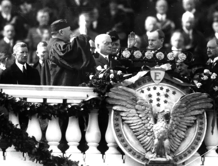 Framed Print : PRESIDENT CALVIN COOLIDGE, being inaugurated as president. Courtesy: CSU Archives  /  Everett Collection