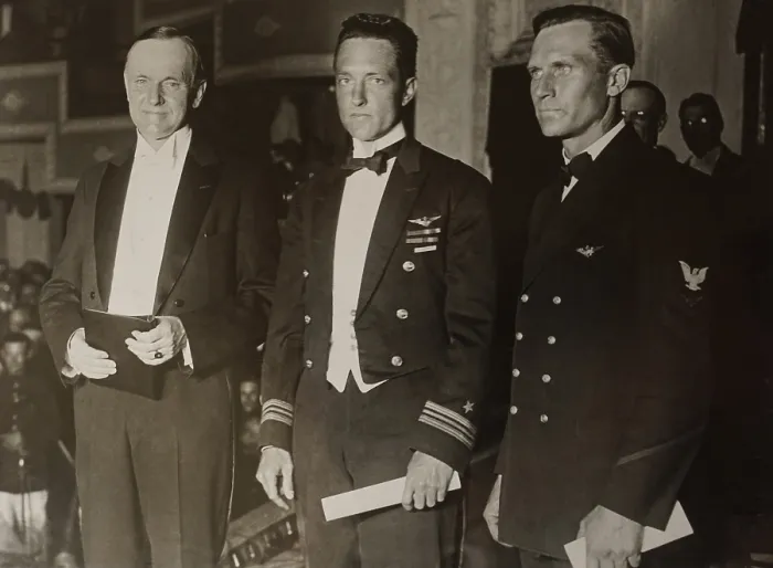 Framed Print : President Calvin Coolidge at Medal of Honor presentation ceremony for Richard Byrd and Floyd Bennett