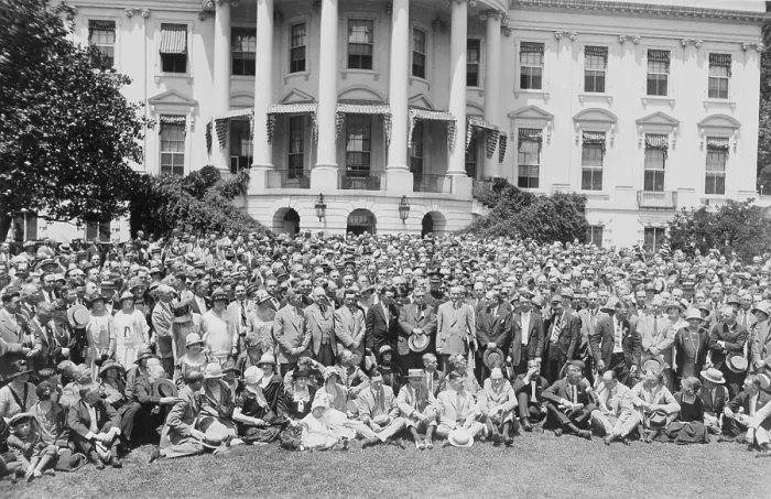 Framed Print : President Calvin Coolidge with members of the National Association of Creditmen. June 11, 1925
