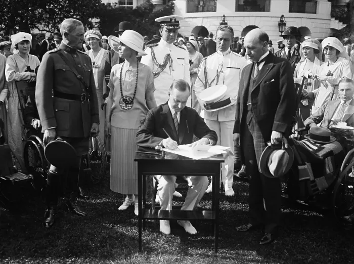 Framed Print : President Calvin Coolidge signing the $6, 800, 000 Hospitalization Bill for Veterans Bureau