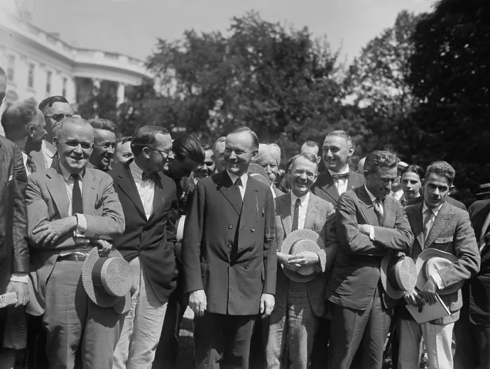 Framed Print : President Calvin Coolidge talking with Newspapermen at the White House, Aug. 14, 1923