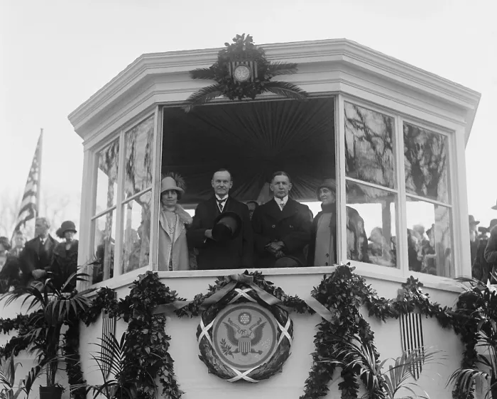 Framed Print : President Calvin Coolidge and VP Charles Dawes in the reviewing stand for their Inaugural Parade. Jan. 20, 1925 Framed Print : President Calvin Coolidge and VP Charles Dawes in the reviewing stand for their Inaugural Parade. Jan. 20, 1925