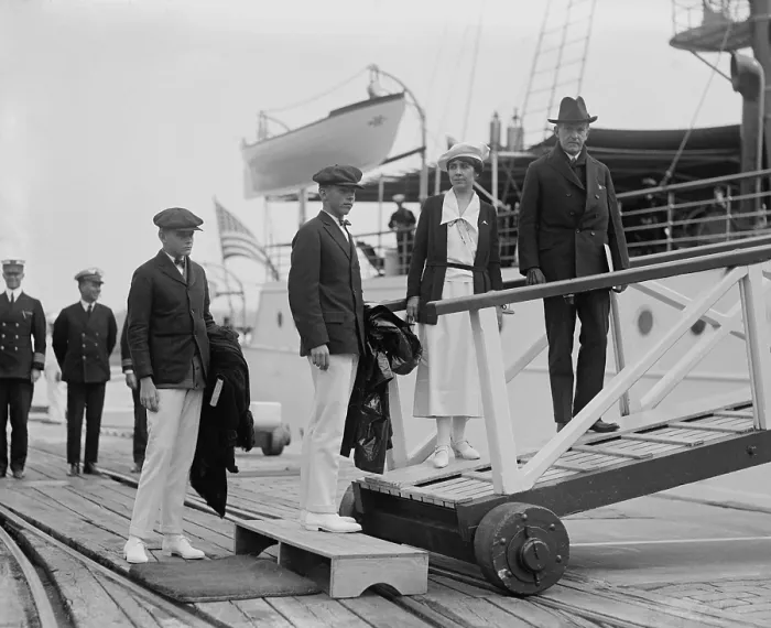 Framed Print : President Calvin Coolidge, his wife Grace, and sons John and Calvin Jr. board the Mayflower. Sept. 15, 1923 Framed Print : President Calvin Coolidge, his wife Grace, and sons John and Calvin Jr. board the Mayflower. Sept. 15, 1923