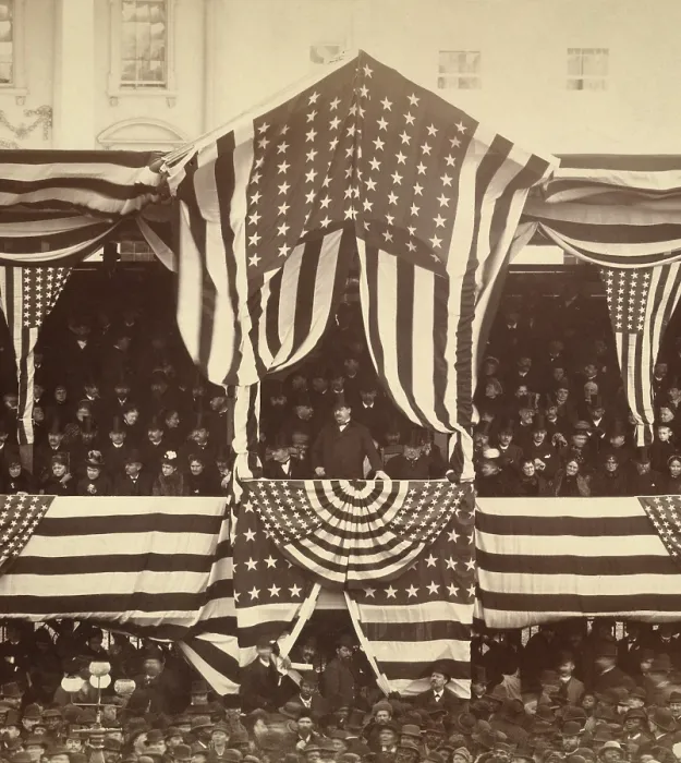 Framed Print : President Cleveland in White House reviewing stand, during his first inauguration, March 4, 1885