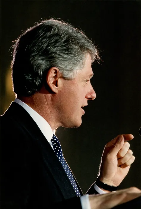 Framed Print : President Bill Clinton speaking about NATO peace-keeping operations in Bosnia on Feb. 9, 1994