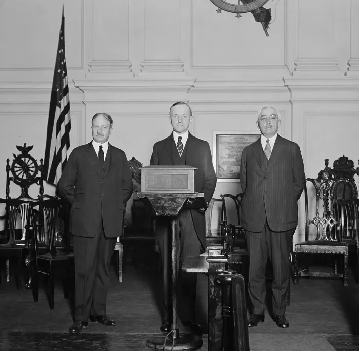 Framed Print : President Coolidge flanked by Party leaders at his Notification Ceremony Framed Print : President Coolidge flanked by Party leaders at his Notification Ceremony