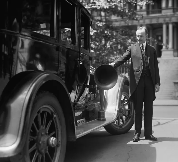 Framed Print : President Coolidge with a loud-speaker equipped car to be used in his 1924 presidential campaign Framed Print : President Coolidge with a loud-speaker equipped car to be used in his 1924 presidential campaign