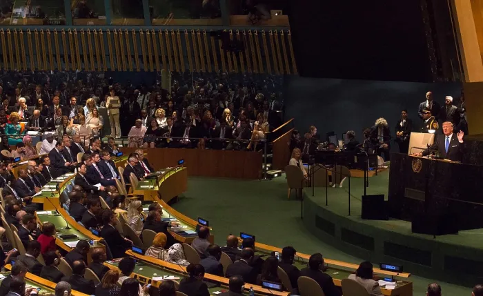 Framed Print : President Donald Trump addresses the 72nd Session of the United Nations General Assembly. His most notable statement on Sept