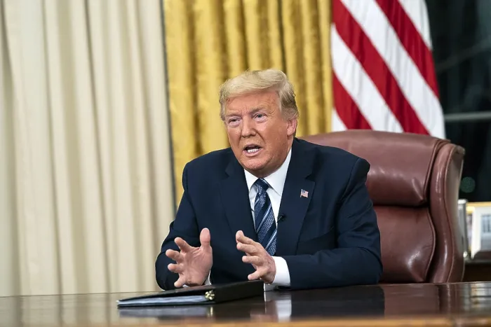 Framed Print : President Donald Trump addresses the nation from the Oval Office of the White House, March 11, 2020 Framed Print : President Donald Trump addresses the nation from the Oval Office of the White House, March 11, 2020