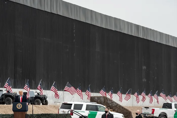 Framed Print : President Donald Trump at Alamo, Texas, where he speaks before a section of new wall on the US-Mexican border