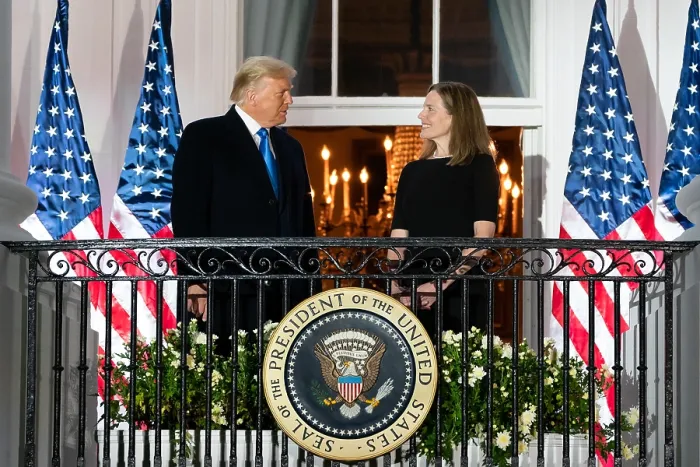 Framed Print : President Donald Trump, and Associate Justice Amy Coney Barrett, stand together on the South Portico after Justice Barretts swearing in ceremony, Oct. 26, 2020 (BSLOC_2020_9_21) Framed Print : President Donald Trump, and Associate Justice Amy Coney Barrett, stand together on the South Portico after Justice Barretts swearing in ceremony, Oct. 26, 2020 (BSLOC_2020_9_21)
