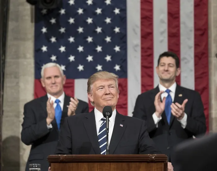 Framed Print : President Donald Trump delivers his first address to a joint session of Congress, Feb. 28, 2017