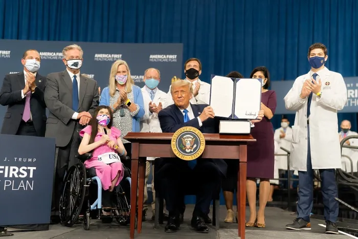 Framed Print : President Donald Trump displays a symbolic executive order on a range of health care issues, in Charlotte, NC, Sept. 24, 2020 Framed Print : President Donald Trump displays a symbolic executive order on a range of health care issues, in Charlotte, NC, Sept. 24, 2020
