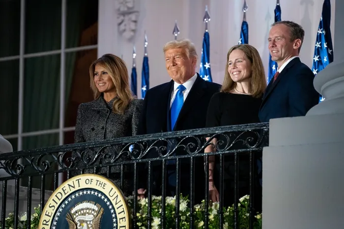 Framed Print : President Donald Trump, First Lady Melania Trump, Associate Justice Amy Coney Barrett, and Jesse Barrett, on the South Portico after Justice Barretts swearing in ceremony, Oct Framed Print : President Donald Trump, First Lady Melania Trump, Associate Justice Amy Coney Barrett, and Jesse Barrett, on the South Portico after Justice Barretts swearing in ceremony, Oct