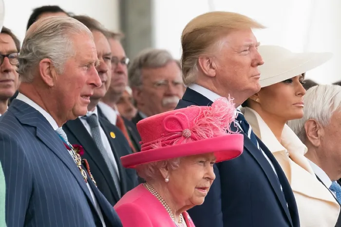 Framed Print : President Donald Trump and First Lady Melania Trump, with Queen Elizabeth II, Prince Charles, and other world leaders at the D-Day National Commemoration, Portsmouth, England