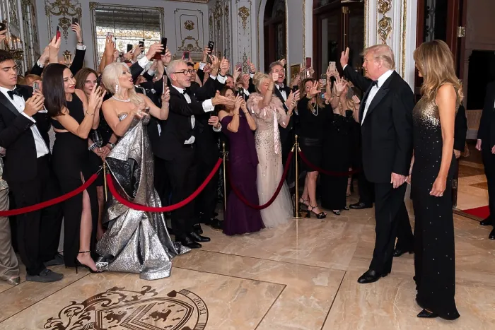 Framed Print : President Donald Trump and First Lady Melania Trump arrive at New Year's Eve celebration at Mar-a-Lago on Dec. 31, 2019 (BSLOC_2020_1_224)