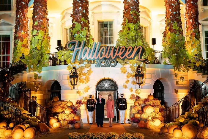 Framed Print : President Donald Trump and First Lady Melania Trump host the White House Halloween party on Oct. 25, 2020