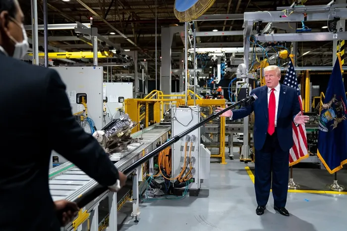 Framed Print : President Donald Trump is interviewed at the Ford Rawsonville Components Plant in Ypsilanti, Michigan, May 21, 2020
