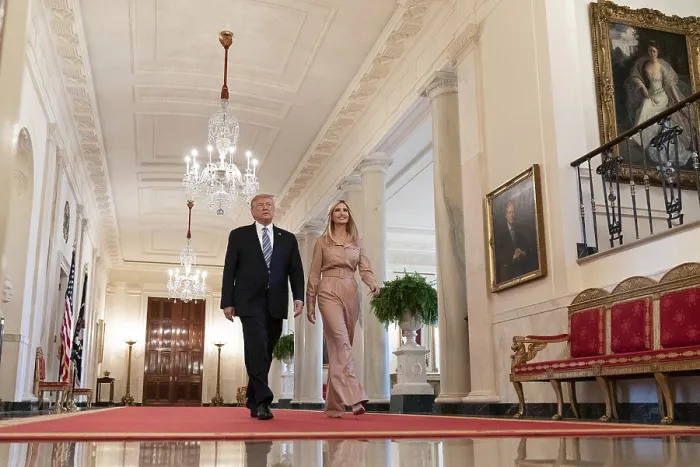 Framed Print : President Donald Trump and Ivanka Trump arrive at an East Room event promoting the Pay Check Protection Program, April 28, 2020 (BSLOC_2020_4_37) Framed Print : President Donald Trump and Ivanka Trump arrive at an East Room event promoting the Pay Check Protection Program, April 28, 2020 (BSLOC_2020_4_37)