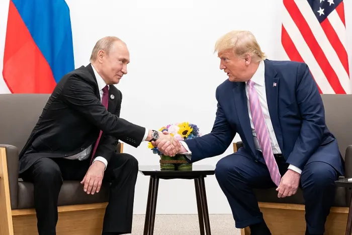 Framed Print : President Donald Trump and Russian Federation President, Vladimir Putin, at the G20 Japan Summit, June 29, 2019, in Osaka, Japan (BSLOC_2019_6_222)