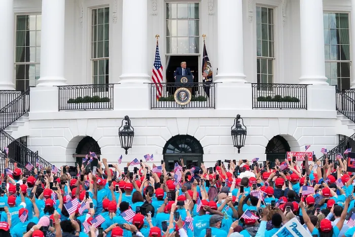 Framed Print : President Donald Trump speaks to followers attending a political rally, euphemistically called a Peaceful Protest for Law and Order, on the White House south lawn, Oct. 10, 2020