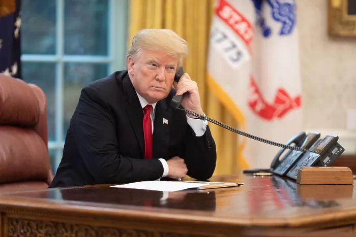 Framed Print : President Donald Trump speaks on the phone Nov. 14, 2018, with FEMA Administrator Brock Long, about the wildfires in California (BSLOC_2018_9_200)
