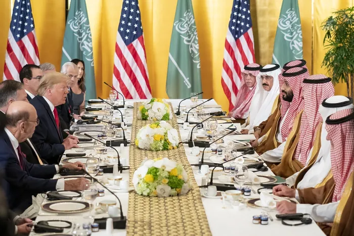 Framed Print : President Donald Trump and his staff attend working breakfast with the Crown Prince of the Kingdom of Saudi Arabia, Mohammed bin Salman, June 29, 2019, in Osaka Framed Print : President Donald Trump and his staff attend working breakfast with the Crown Prince of the Kingdom of Saudi Arabia, Mohammed bin Salman, June 29, 2019, in Osaka