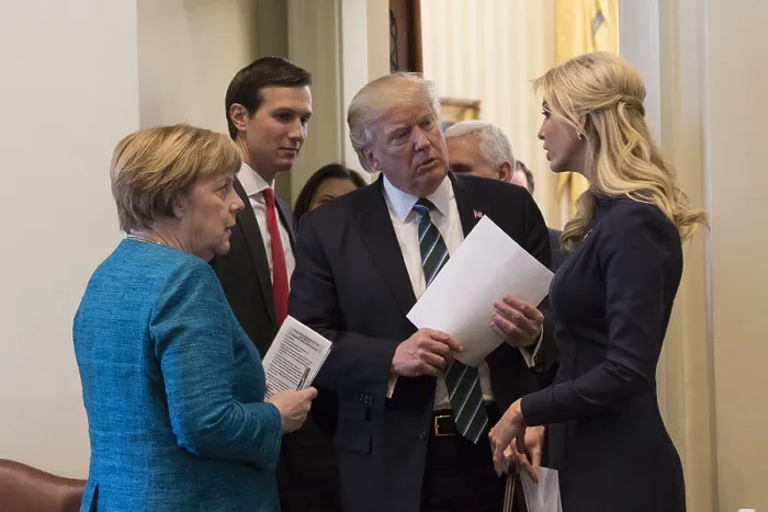 Framed Print : President Donald Trump talks with German Chancellor Angela Merkel, Friday, March 17, 2017