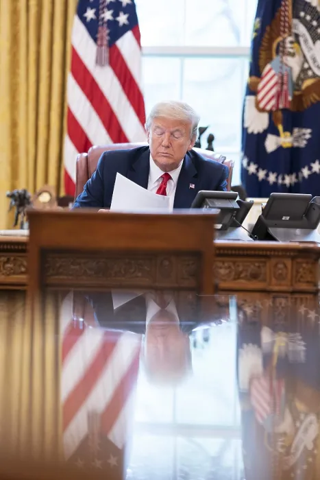 Framed Print : President Donald Trump talks on the speaker phone with Mexico's President, Andres Manuel Lopez Obrador, April 17, 2020 Framed Print : President Donald Trump talks on the speaker phone with Mexico's President, Andres Manuel Lopez Obrador, April 17, 2020