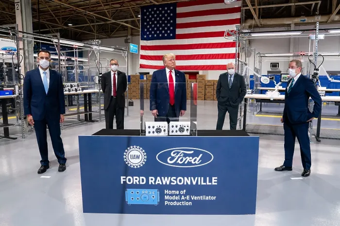 Framed Print : President Donald Trump tours the Ford Rawsonville Components Plant, May 21, 2020, in Ypsilanti, Michigan