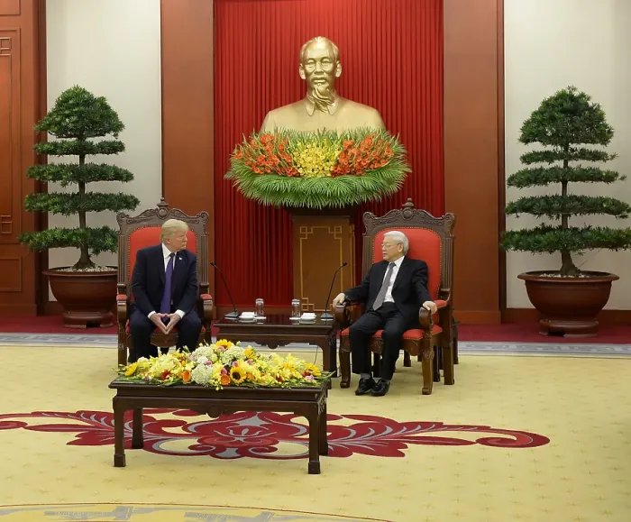 Framed Print : President Donald Trump at the Vietnam Communist Party Headquarters in Hanoi, Vietnam. On Nov