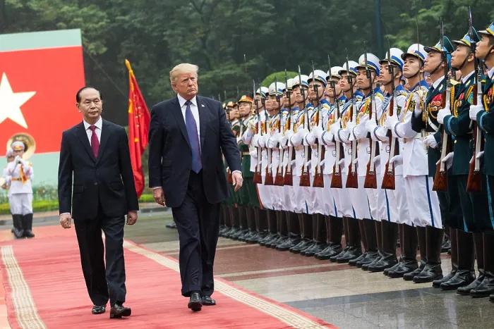 Framed Print : President Donald Trump and Vietnamese President Quang review troops in Hanoi, Nov. 12, 2017 Framed Print : President Donald Trump and Vietnamese President Quang review troops in Hanoi, Nov. 12, 2017