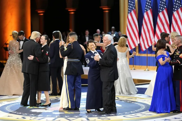 Framed Print : President Donald Trump, VP Mike Pence, and wives dance with the military and first responders Framed Print : President Donald Trump, VP Mike Pence, and wives dance with the military and first responders